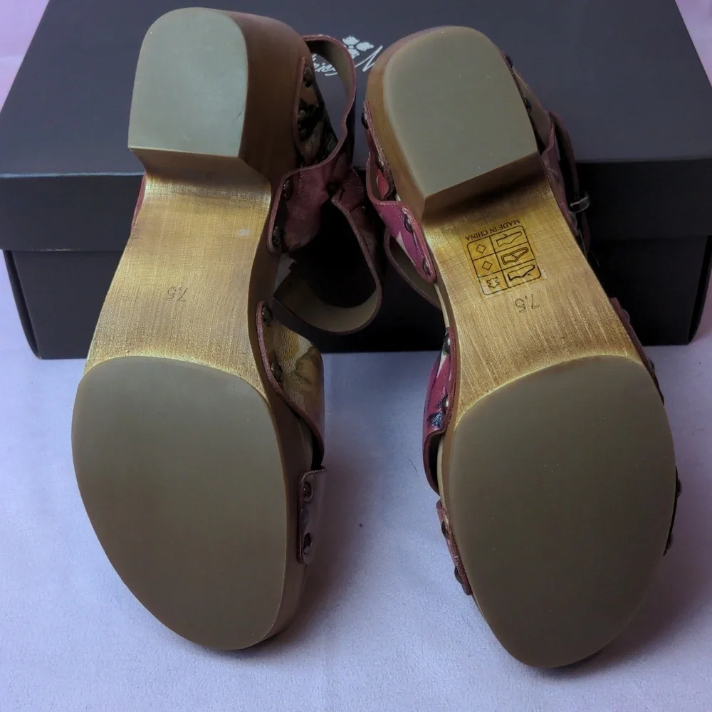 Patricia Nash Designs Gigi Floral Spring Multi Retro 70s Inspired Clog Heels 7.5 - Picture 5 of 7